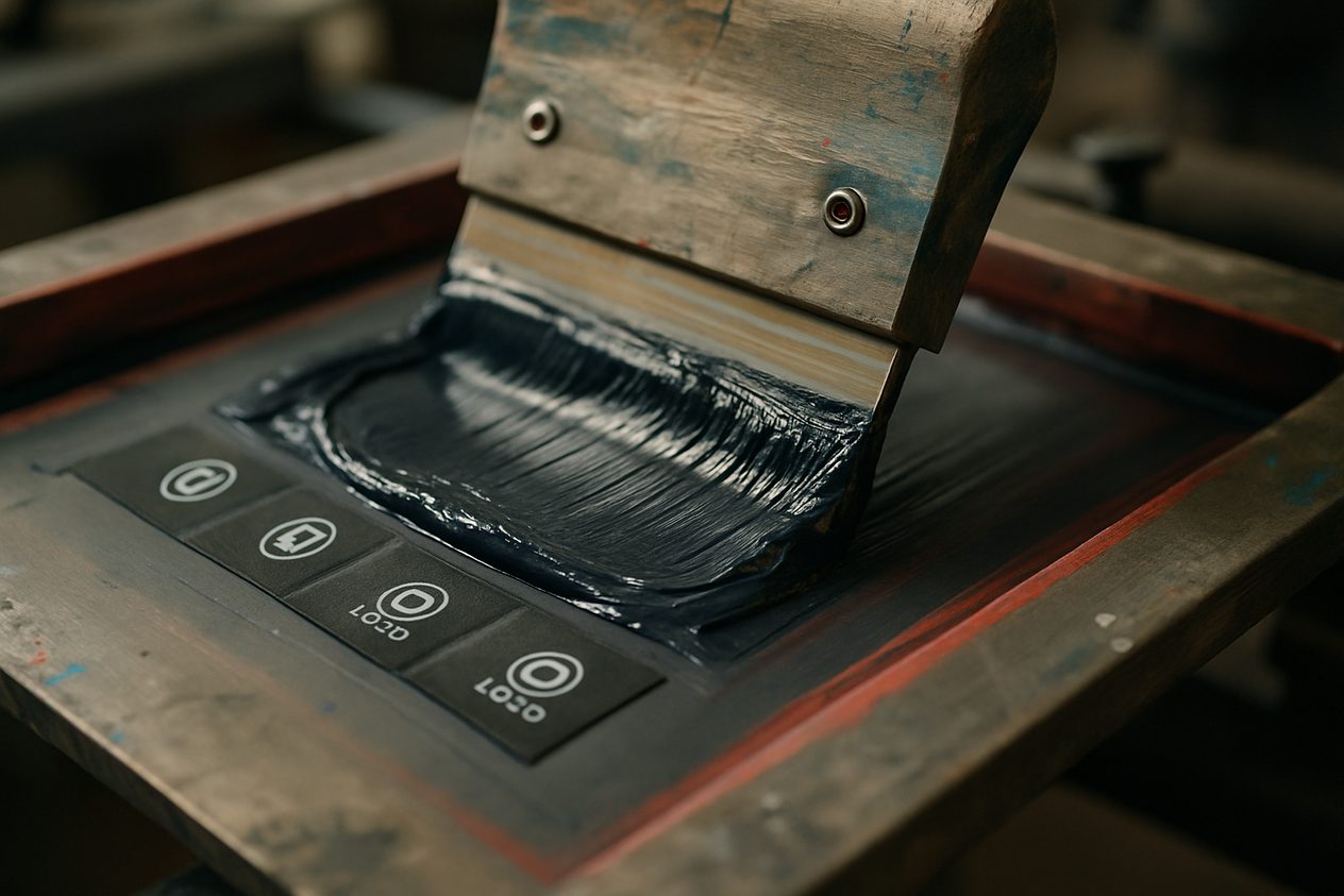 Screen printing ink applied to fabric labels