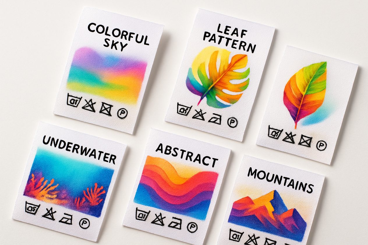Colorful dye-sublimation printed care labels